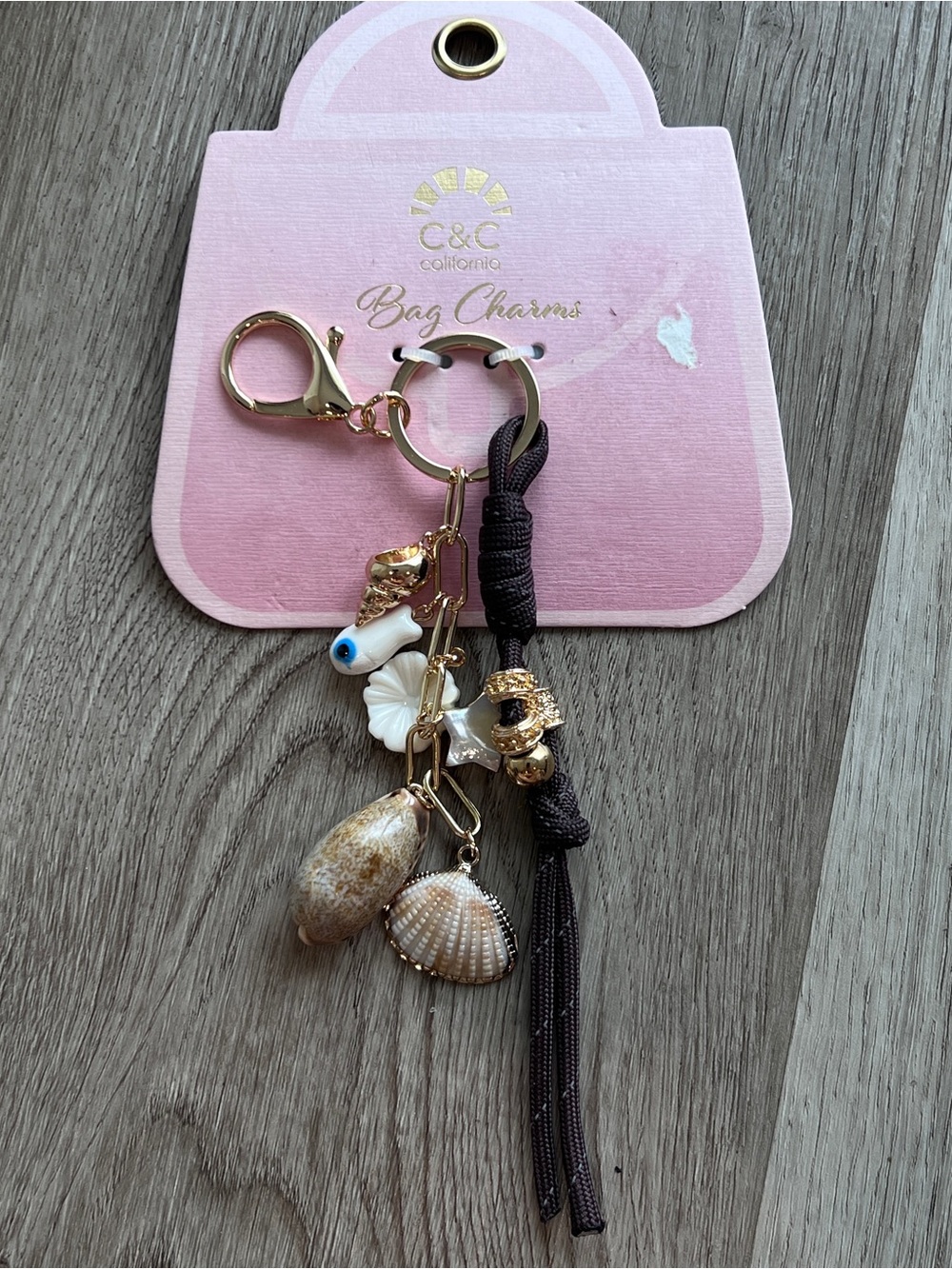 NWT C&C California Beach Seashell Bag Charm Keychain Purse Accessory Evil Eye